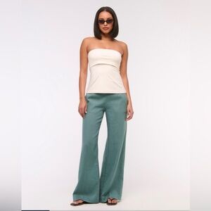 Abercrombie & Fitch premium 100% linen tailored ultra wide leg pants.